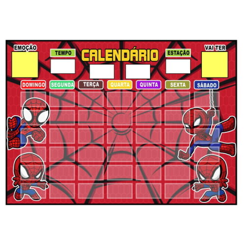 Calendário Infantil Montado Metal Magnético - Homem-aranha
