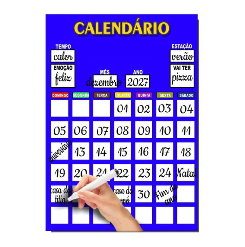 Calendário Lousa Organizador Educativo + Caneta Imã - Azul