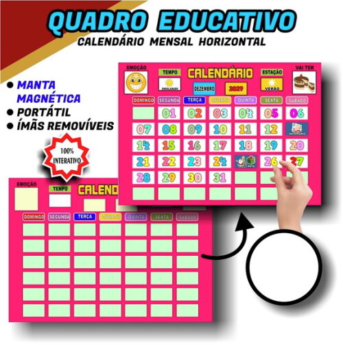 Calendário Magnético Educacional Infantil + de 70 Elementos