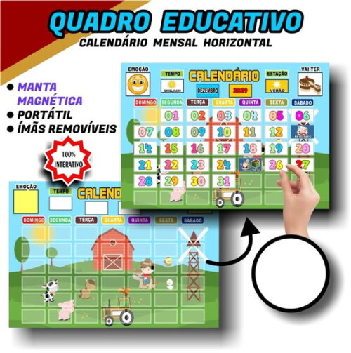 Calendário Magnético Educativo + de 70 Tags - Fazenda