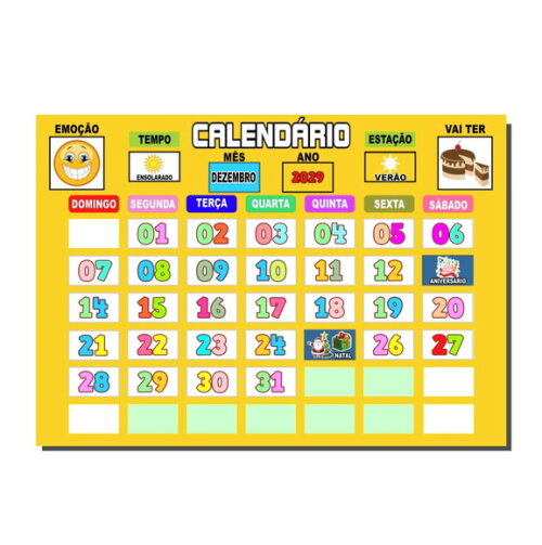 Calendário Magnético Educativo + de 70 Tags Amarelo