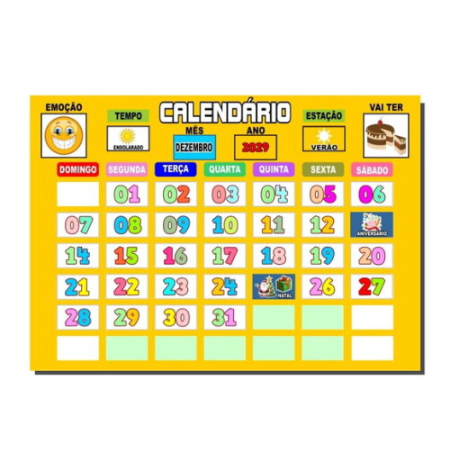 Calendário Magnético Educativo A3 + de 70 Tags - Amarelo