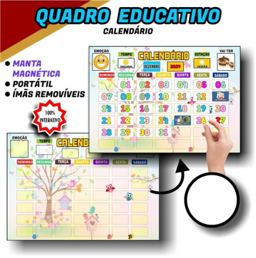 Calendário Magnético Educativo A3 mdf + Tags - Jardim