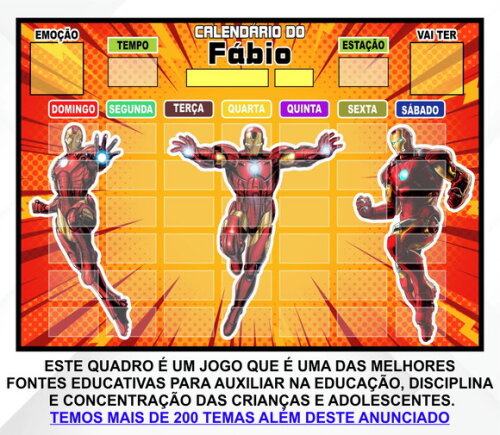 Calendário Magnético Infantil Personalizado Homem de Ferro