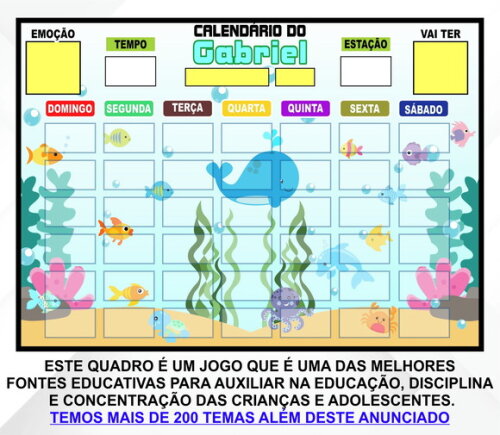 Calendário Magnético Montado Personalizado - Fundo do Mar