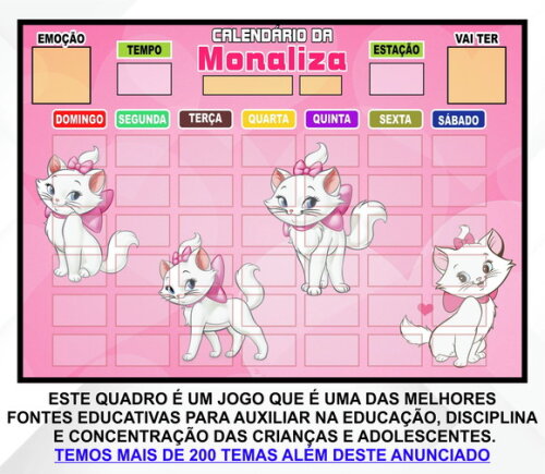 Calendário Magnético Montado Personalizado - Gatinha Marie