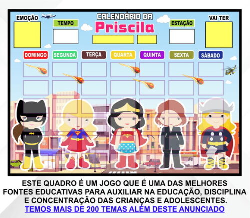 Calendário Magnético Montado Personalizado - Heroínas Cute