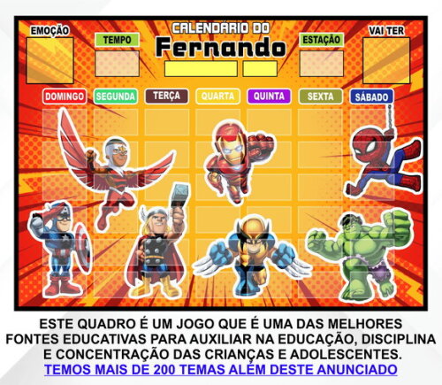 Calendário Magnético Montado Personalizado - Heróis Cute