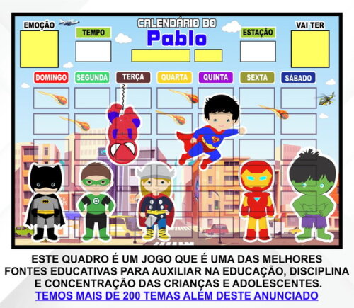 Calendário Magnético Montado Personalizado - Heróis Cute 3