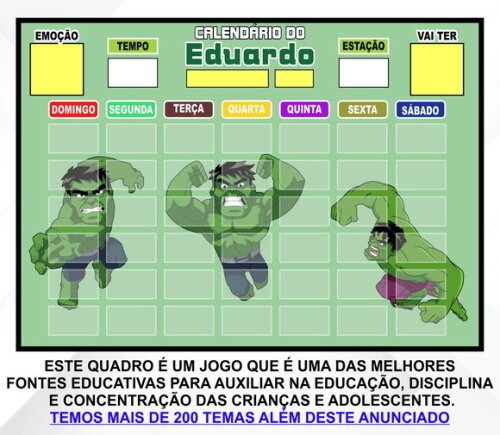 Calendário Magnético Montado Personalizado - Hulk 1
