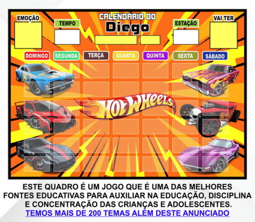 Calendário Magnético Montado Personalizado - Hotwheels