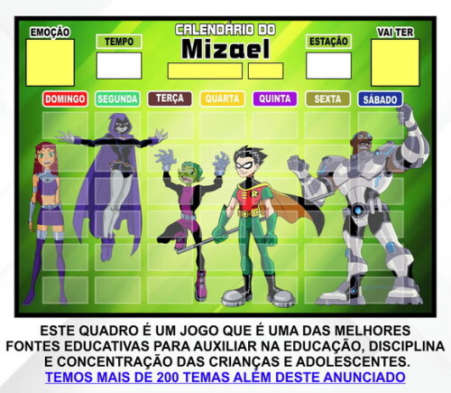 Calendário Magnético Montado Personalizado - Jovens Titãs