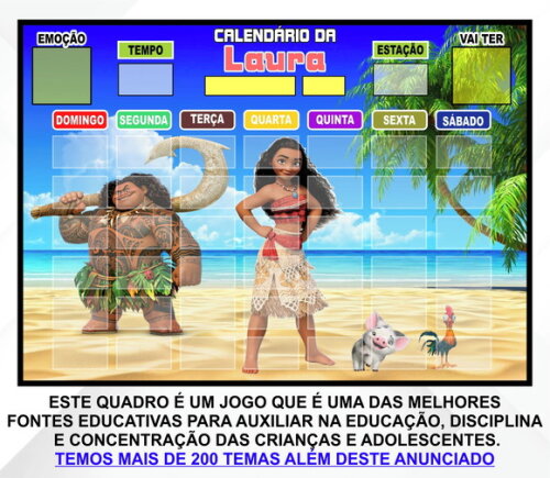 Calendário Magnético Montado Personalizado - Moana