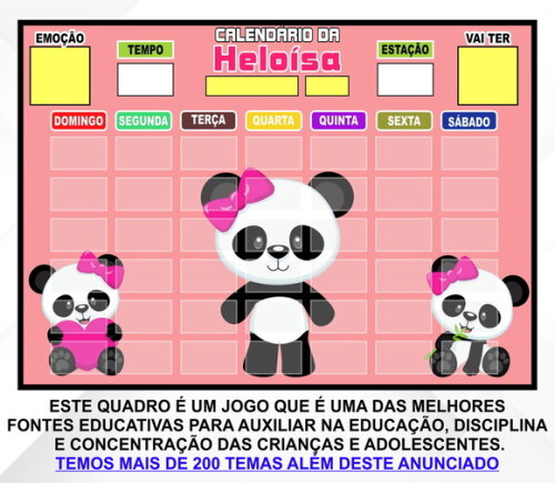 Calendário Magnético Montado Personalizado - Panda Rosa