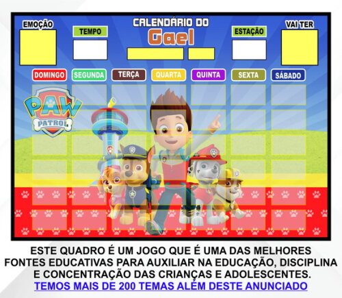 Calendário Magnético Montado Personalizado - Patrulha Canina