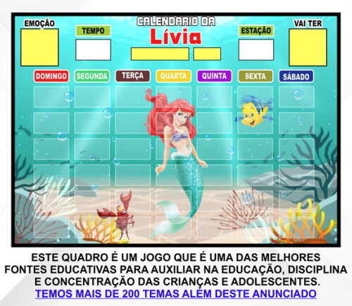 Calendário Magnético Montado Personalizado - Pequena Sereia