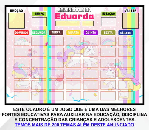 Calendário Magnético Montado Personalizado - Unicórnio Rosa