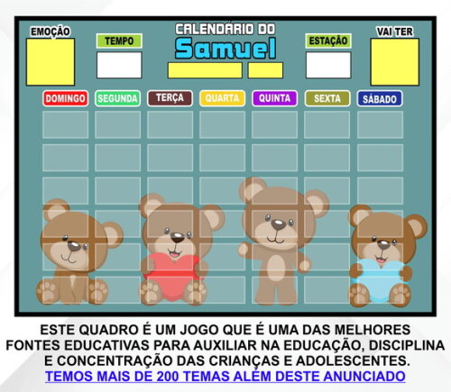 Calendário Magnético Montado Personalizado - Ursinho Menino