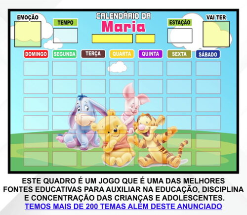 Calendário Magnético Montado Personalizado - Ursinho Pooh