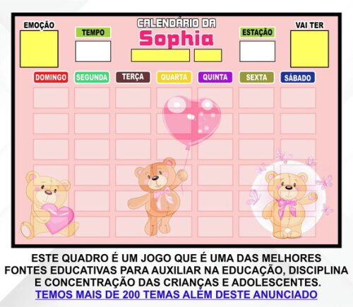 Calendário Magnético Montado Personalizado - Ursinho Rosa