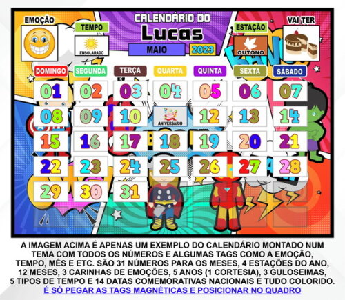 Calendário Magnético Montado Personalizado - Vingadores Cute