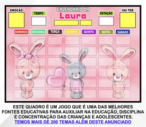 Calendário Magnético Montado Personalizado Coelhinhos Cute