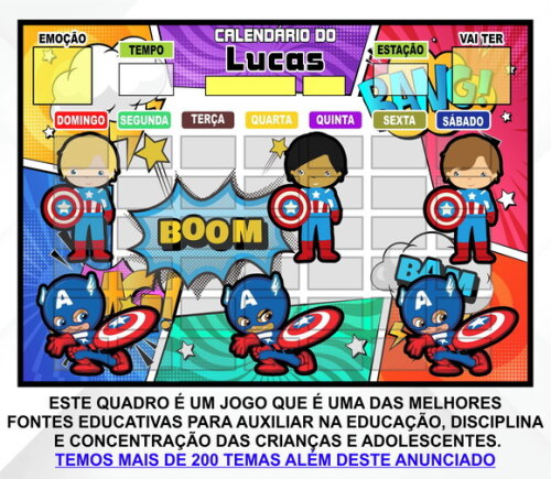 Calendário Magnético Montado Personalizado Capitão América