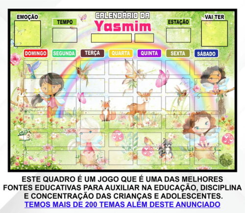 Calendário Magnético Montado Personalizado Fadas Aquarela