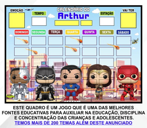 Calendário Magnético Montado Personalizado Liga da Justiça 1