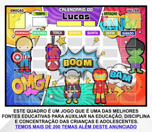 Calendário Magnético Montado Personalizado Vingadores Cute 2