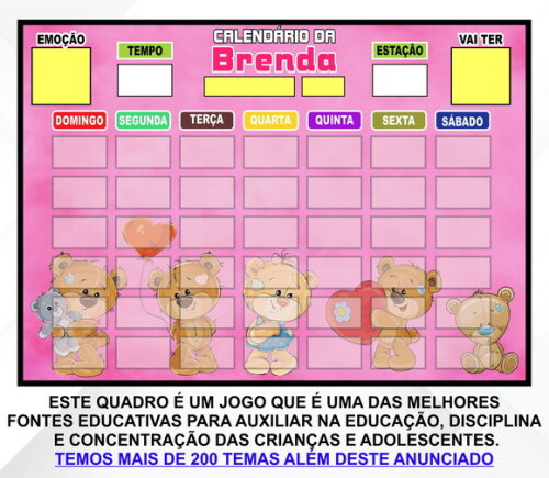 Calendário Magnético Montado Personalizado Ursinhos Dengosos
