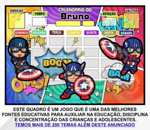 Calendário Magnético Personalizado Capitão América Baby