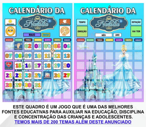 Calendário Magnético Personalizado Cinderela c/ Tags