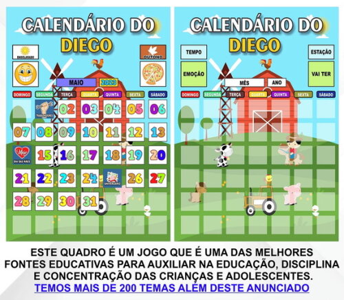 Calendário Magnético Personalizado Fazendinha c/ Tags