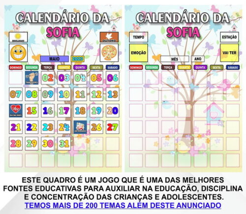 Calendário Magnético Personalizado Jardim Encantado c/ Tags