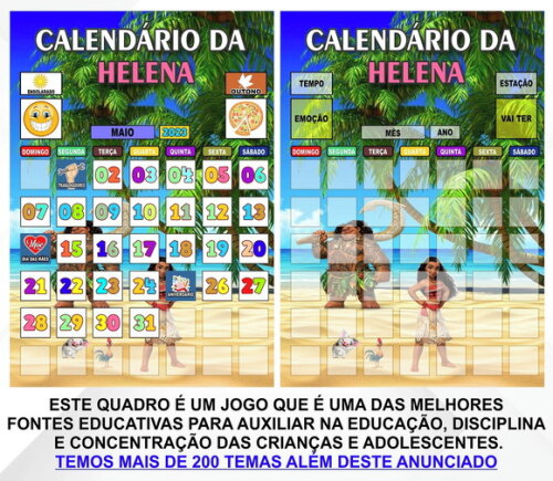 Calendário Magnético Personalizado Moana c/ Tags