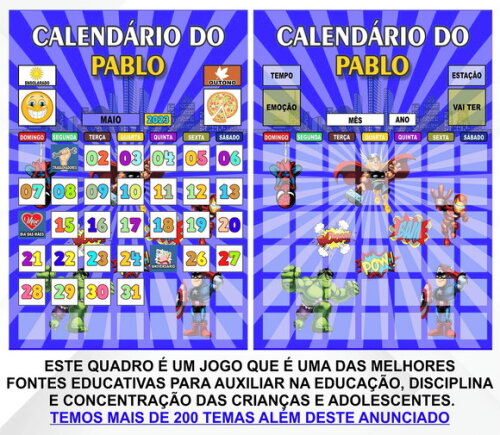 Calendário Magnético Personalizado Vingadores Baby c/ Tags