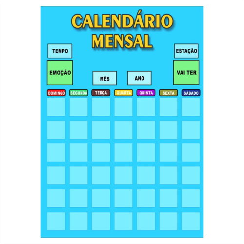 Calendário Mensal Montável Vertical - Magnético - Azul