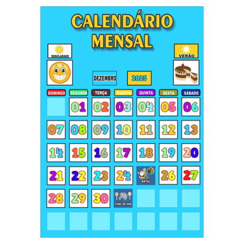 Calendário Mensal Montável Vertical - Magnético - Azul
