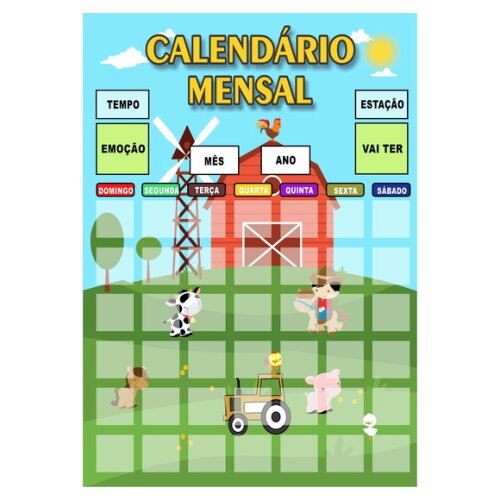 Calendário Mensal Montável Vertical - Magnético - Fazendinha