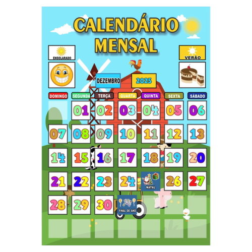 Calendário Mensal Montável Vertical - Magnético - Fazendinha