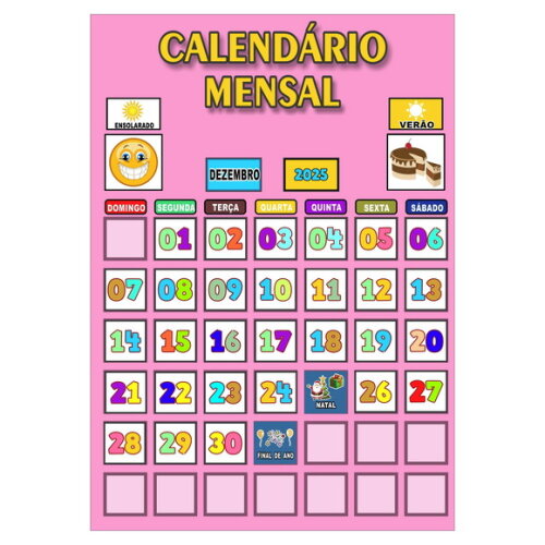 Calendário Mensal Montável Vertical - Magnético - Rosa
