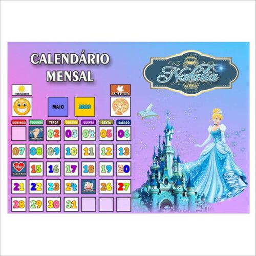 Calendário Mensal Personalizado - Magnético - A3 - Cinderela