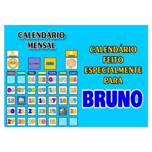 Calendário Mensal Personalizado - Magnético - Grande - Azul