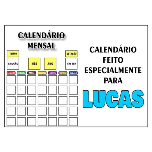 Calendário Mensal Personalizado - Magnético- Grande - Branco