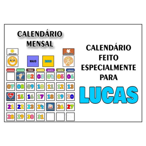 Calendário Mensal Personalizado - Magnético- Grande - Branco