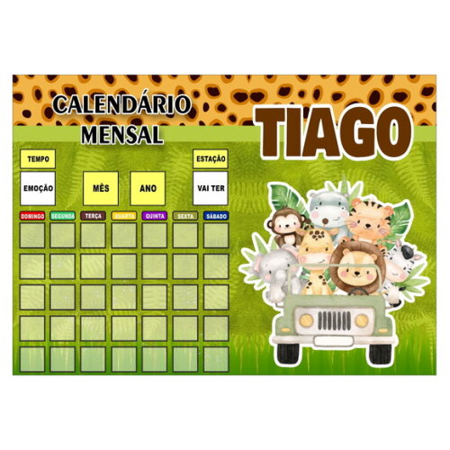 Calendário Mensal Personalizado - Magnético- Grande - Safari