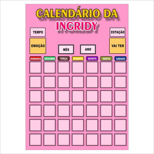 Calendário Mensal Vertical - Ímã - Personalizado - A3 - Rosa