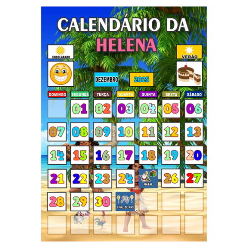 Calendário Mensal Vertical - Ímã - Personalizado -a3 - Moana