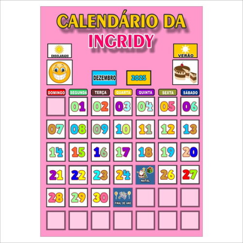Calendário Mensal Vertical - Ímã - Personalizado - A3 - Rosa